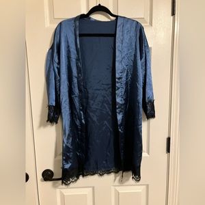 Blue with Black Lacey edged lingerie robe and bottoms